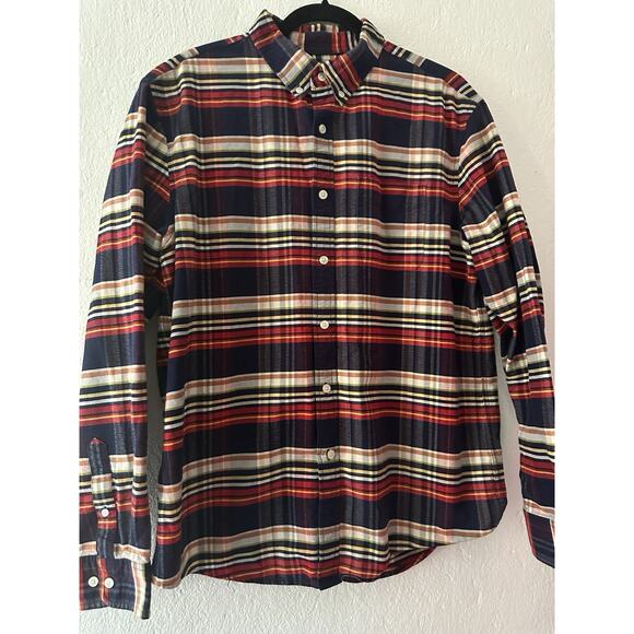 LL Bean Signature Slim Fit Plaid Flannel Shirt Red Blue Cotoon Mid Weight Mens L - Picture 3 of 13